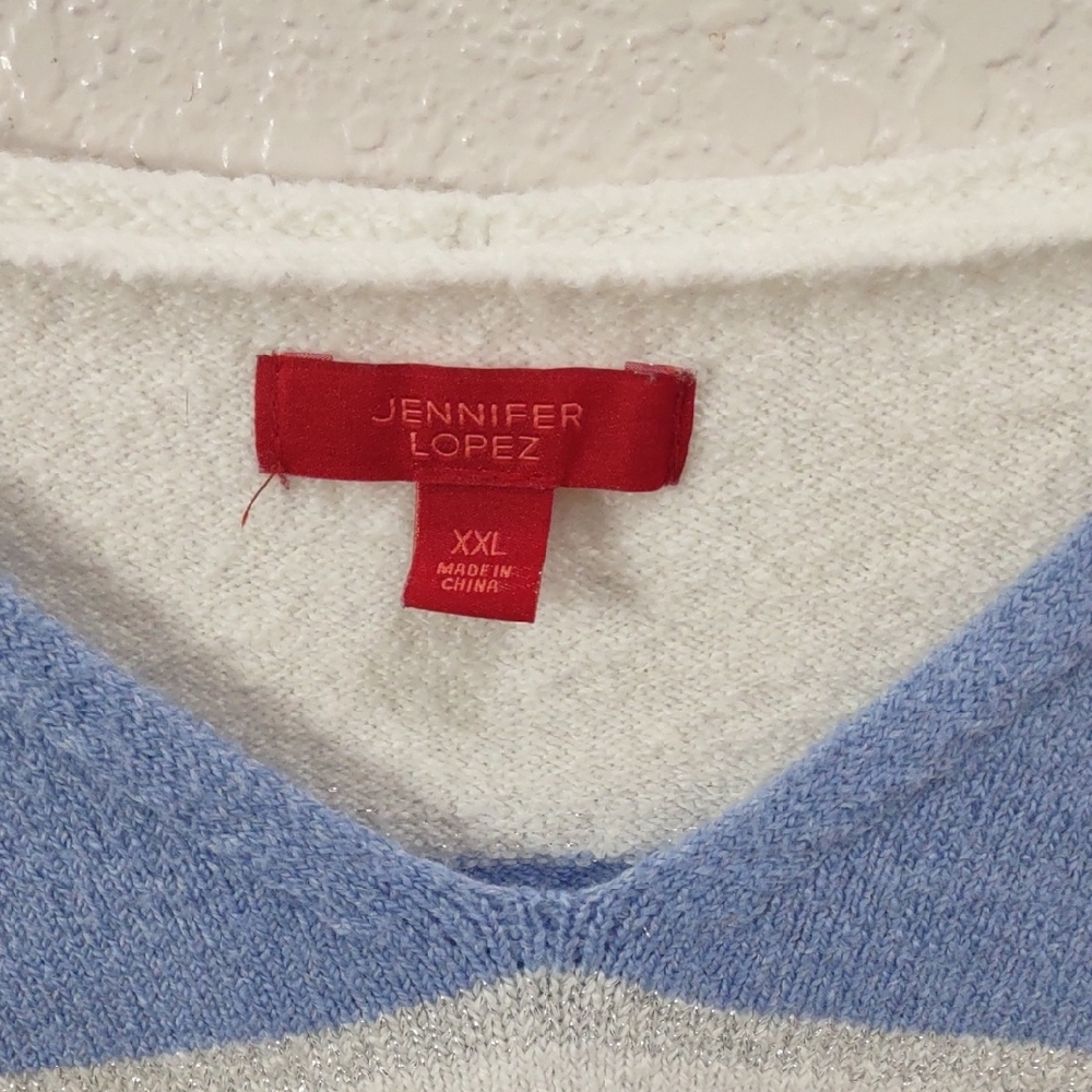 JENNIFER LOPEZ Blue and White Striped Women's Sweater - Picture 4 of 15